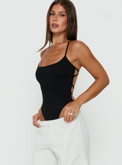 All Tied Up Bodysuit Black Sleeveless Bodysuit 