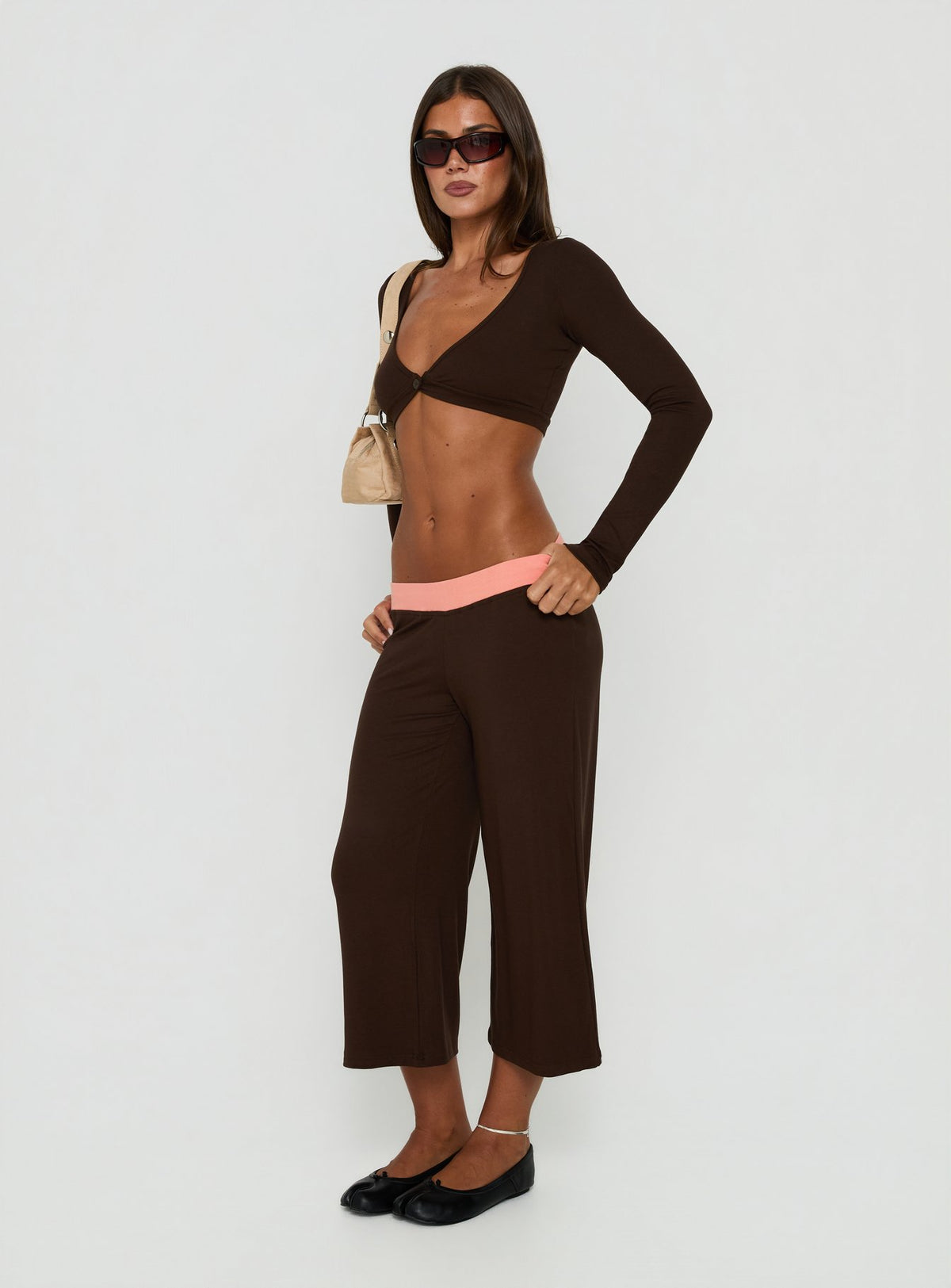 Kassey Gaucho Shorts Coral / Brown