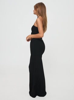   side view of model wearing Princess Polly Just Like That Maxi Skirt Black Maxi Skirts Skirts 