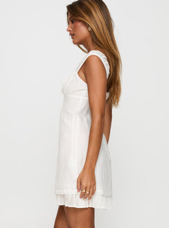side view of model wearing Princess Polly Eternally Yours Mini Dress White Scoop Neck 