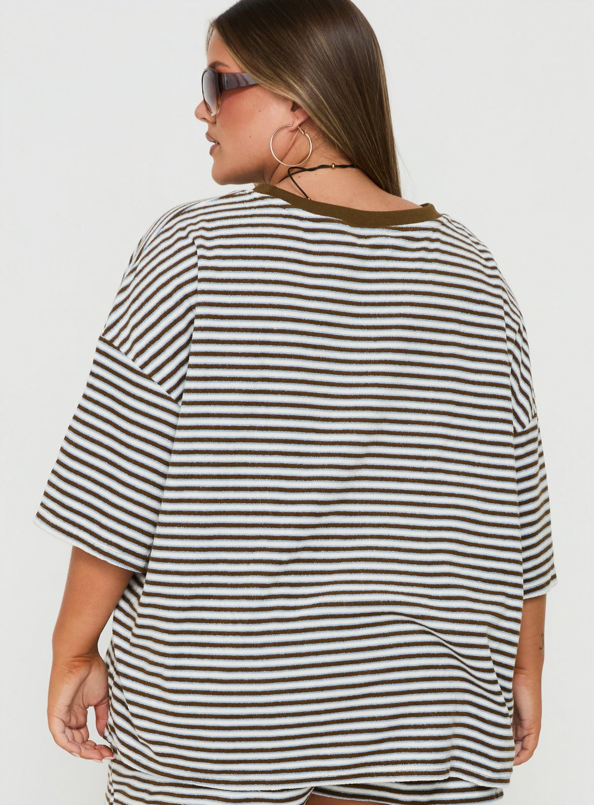 Selvina Terry Towelling Oversized Tee Multi Stripe Curve