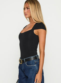 side view of model wearing Princess Polly Want You Forever Bodysuit Black Sleeveless Bodysuit 