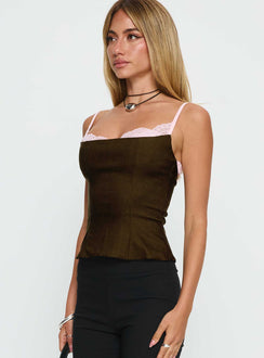 Renaissance Corset Lace Top Olive / Pink