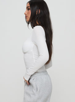 side view of model wearing Princess Polly Lunella Bodysuit White Long Sleeve Tops Bodysuit 