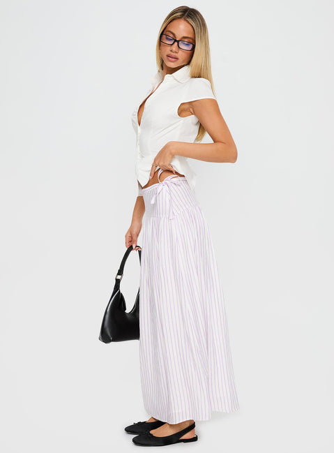   side view of model wearing Princess Polly Antheia Maxi Skirt White Multi Maxi Skirts Skirts 