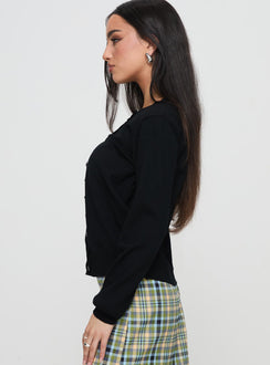 side view of model wearing Princess Polly Capeside Knit Cardigan Black Cropped Jumpers Jumpers 