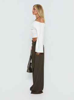 side view of model wearing Princess Polly Elisson Layered Buckle Pants Grey Mid Rise Pants Pants 