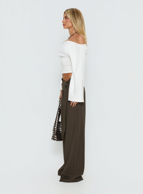 side view of model wearing Princess Polly Elisson Layered Buckle Pants Grey Mid Rise Pants Pants 
