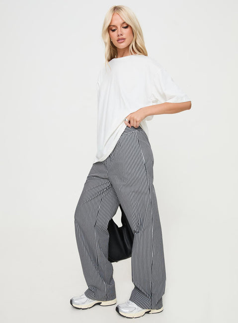 side view of model wearing Princess Polly Cobain Pants Onyx Stripe Pants 