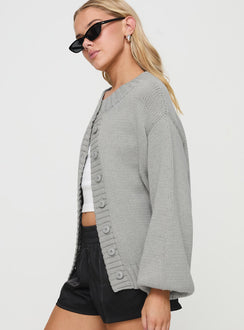 side view of model wearing Princess Polly Edern Cardigan Grey Jumpers 