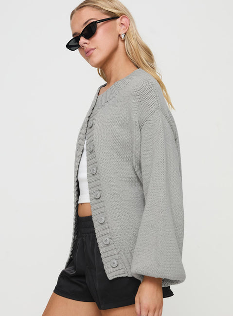 side view of model wearing Princess Polly Edern Cardigan Grey Jumpers 