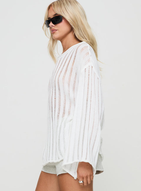 side view of model wearing Princess Polly Ambra Sweater White Jumpers 