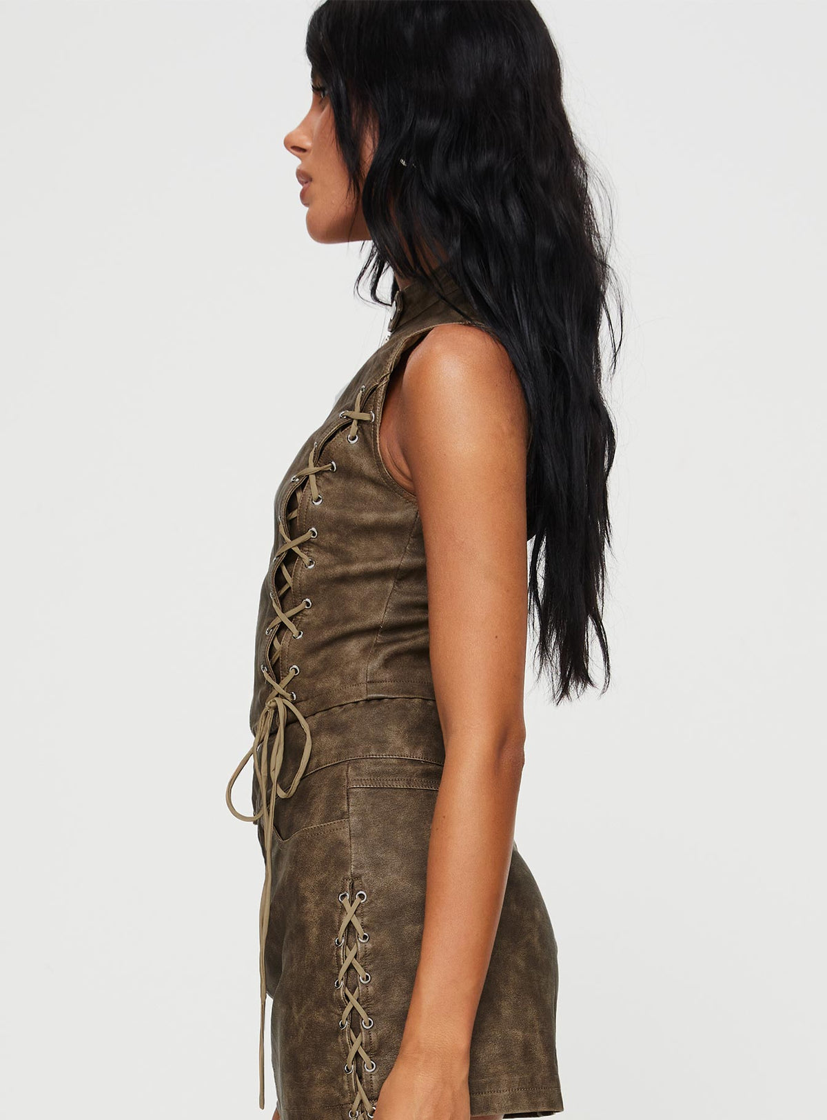 product Princess Polly Sleeveless High Neck  Ceejay Faux Leather Top Brown