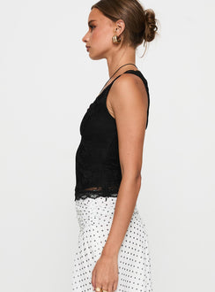 side view of model wearing Princess Polly Far Away Top Black Sleeveless V-Neck 