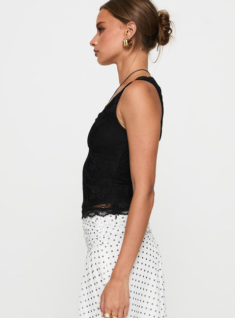 side view of model wearing Princess Polly Far Away Top Black Sleeveless V-Neck 