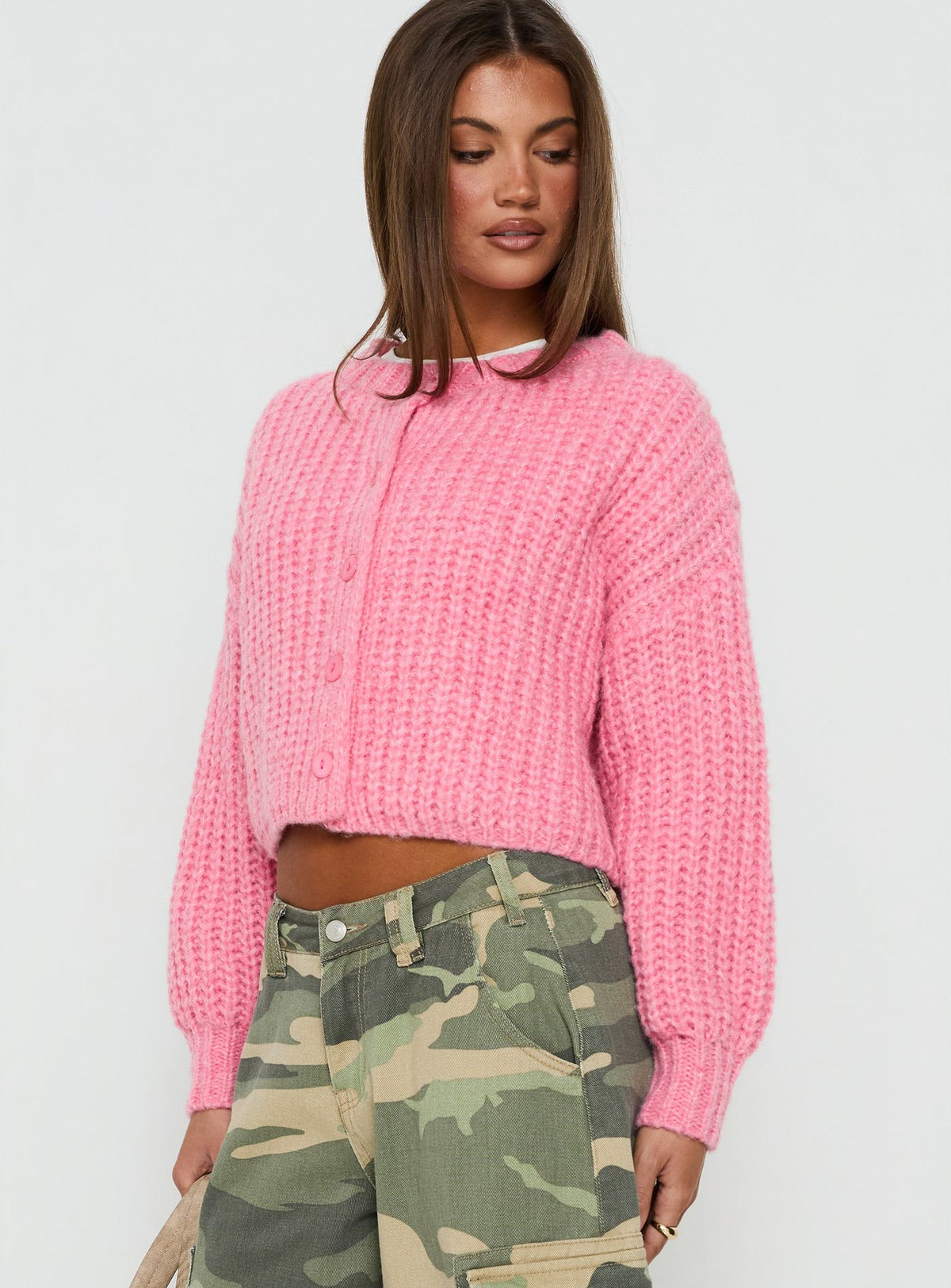 Elowynne Button Up Knit Cardigan Pink