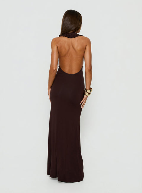 Charlique Halter Frill Maxi Dress Mahogany