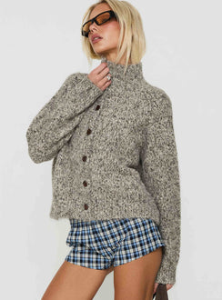 Designed with the Faida Funnel Neck Knit Jumper Brown Speckle womens-jumpers in short length detail Princess Polly