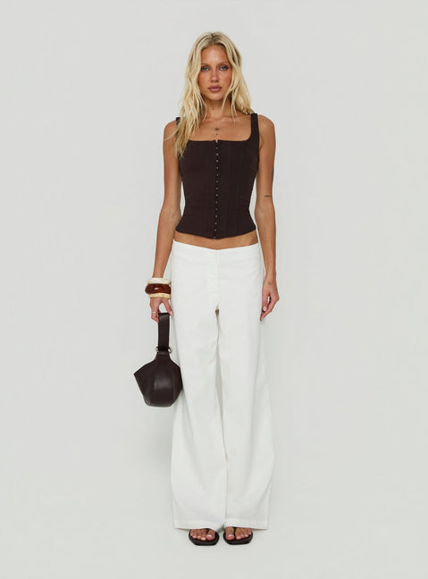 Presenting the Agazia No Waist Low Rise Straight Pants White in womens regular pants with low-rise on-body view of model wearing
