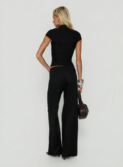 Styled Agazia No Waist Low Rise Straight Pants Black in womens regular pants back view of model wearing