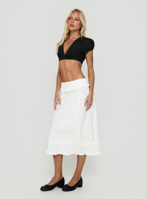 Sannah Ruffle Midi Skirt White