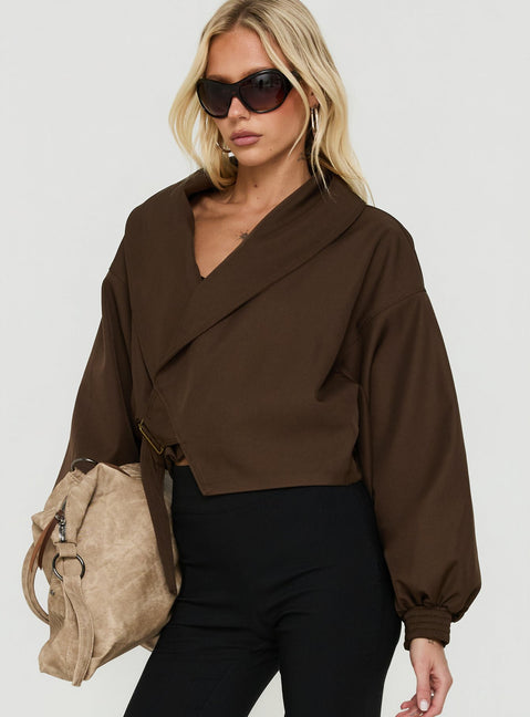 Adelaiide Cropped Wrap Trench Jacket Chocolate