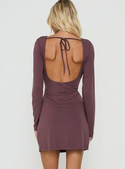 Helennah Tie Back Long Sleeve Mini Dress Dusty Purple