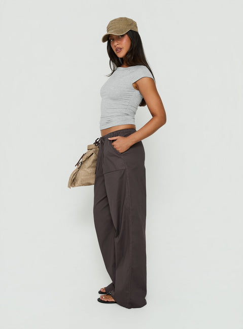 Crafted from the Toren Drawstring Straight Leg Pants Charcoal in womens regular pants with high-rise side view of model wearing Princess Polly