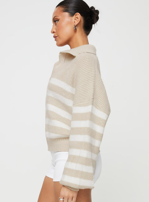 product Williamson Stripe Sweater Beige Princess Polly  