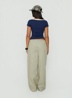Explore the Toren Drawstring Straight Leg Pants Stone womens-regular-pants with mid-rise back view of model wearing Princess Polly