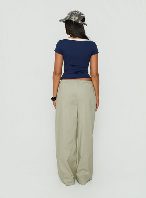 Explore the Toren Drawstring Straight Leg Pants Stone womens-regular-pants with mid-rise back view of model wearing Princess Polly