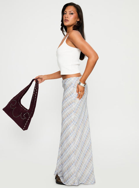   side view of model wearing Princess Polly Quianna Maxi Skirt Multi Maxi Skirts Skirts 