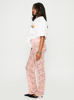 side view of model wearing Princess Polly Peru Lace Pants Pink Pants 
