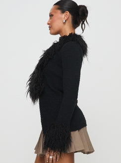 side view of model wearing Princess Polly Sistine Cardigan Black Longline Jumpers Jumpers 