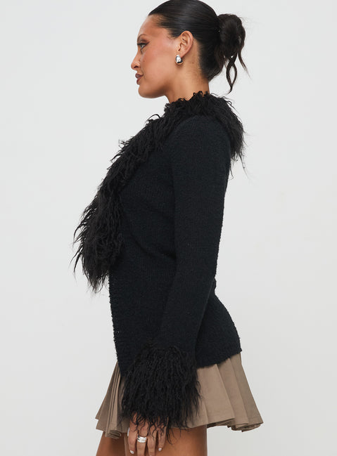 side view of model wearing Princess Polly Sistine Cardigan Black Longline Jumpers Jumpers 