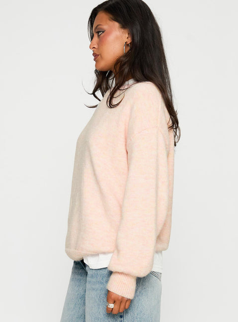 side view of model wearing Princess Polly Ryanna Sweater Pink Jumpers 