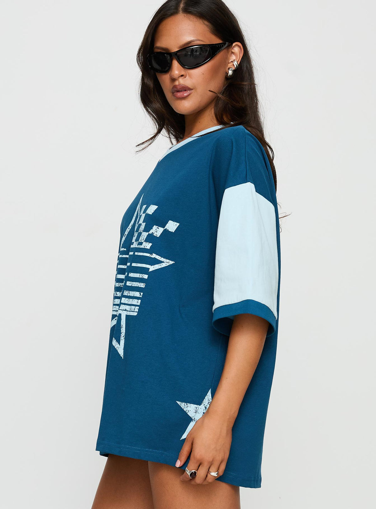 Nachell Short Sleeve Moto Top Blue