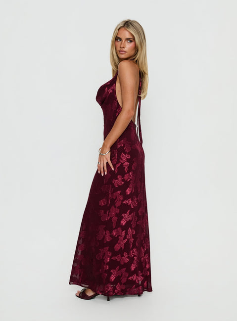 Jazminah Halter Cowl Neck Maxi Dress Burgundy