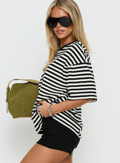 Settle Down Short Sleeve Top Black / White Stripe