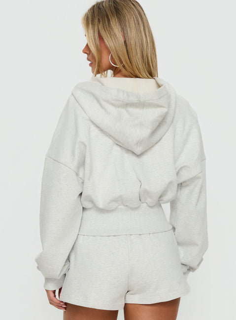Designed with the Daytime Cropped Blouson Hoodie Snow Marle in womens-jumpers featuring short oversized length back view of model wearing Princess Polly