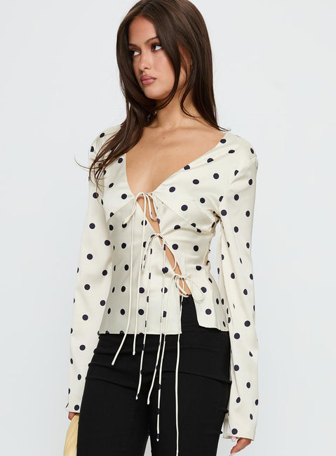Mariah Long Sleeve Top Cream Polka