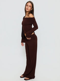 side view of model wearing Princess Polly Fawne Ruched Folded Pants Brown Mid Rise Pants Pants 