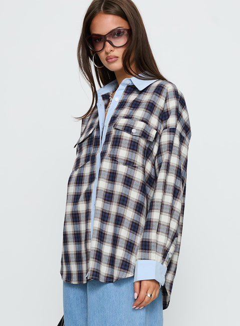 Walda Contrast Flannel Shirt Blue Check