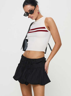   side view of model wearing Princess Polly Dear London Bubble Hem Mini Skirt Black Mini Skirts Skirts 