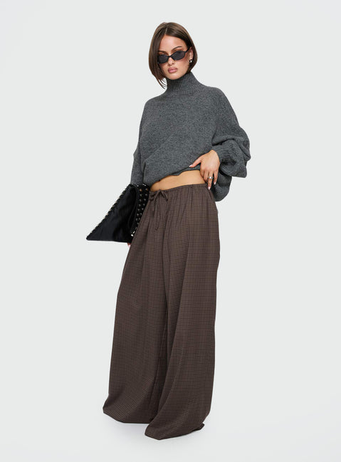 Bungala Oversized Relaxed Pants Brown Check Mid Rise Pants Pants 