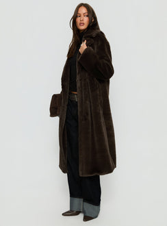 Alvie Longline Faux Fur Coat Brown