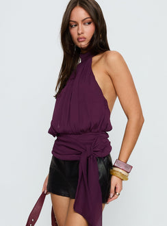 Faythe High Neck Tie Top Berry