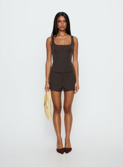 Party Invitations Tailored Top Brown Pinstripe
