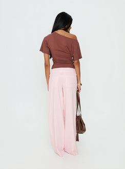 back view of model wearing Princess Polly Pedra Wide Leg Pant Pink Mid Rise Pants Pants 