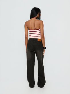 back view of model wearing Princess Polly Korinne Low Rise Baggy Jeans Washed Charcoal Low Rise Jeans Jeans 